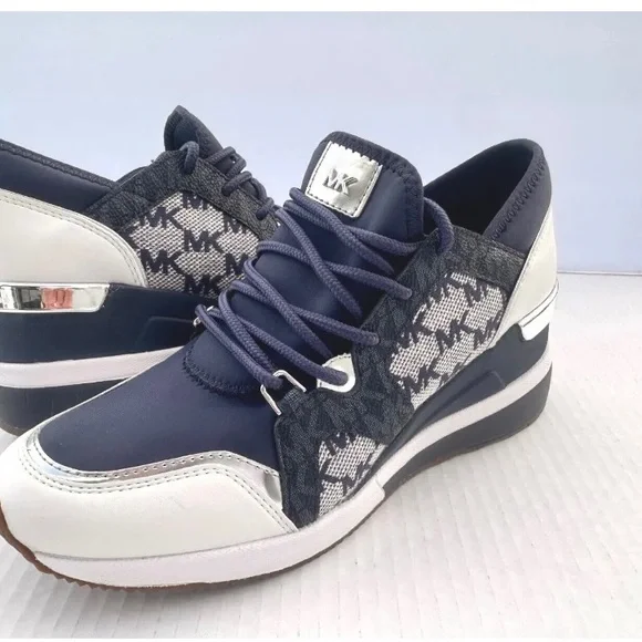 Michael Kors Liv Trainer Wedge Sneaker Women’s Blue (HJ22A. NEW - Picture 7 of 11